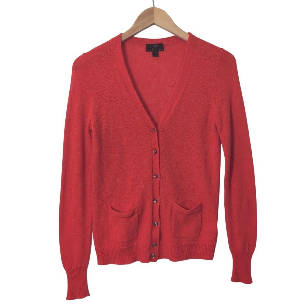 J Crew Alpaca Blend Cardigan Sweater Womens M Orange Button Up Classic Preppy